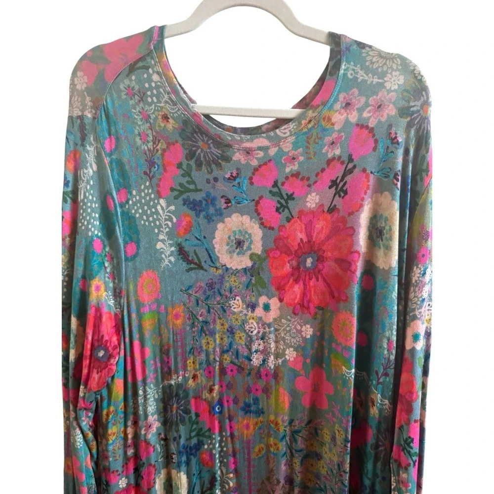 NWOT Natural Life Buttersoft Maxi Dress XXL Blue Garden Patchwork Adjustable Hem - Picture 3 of 10